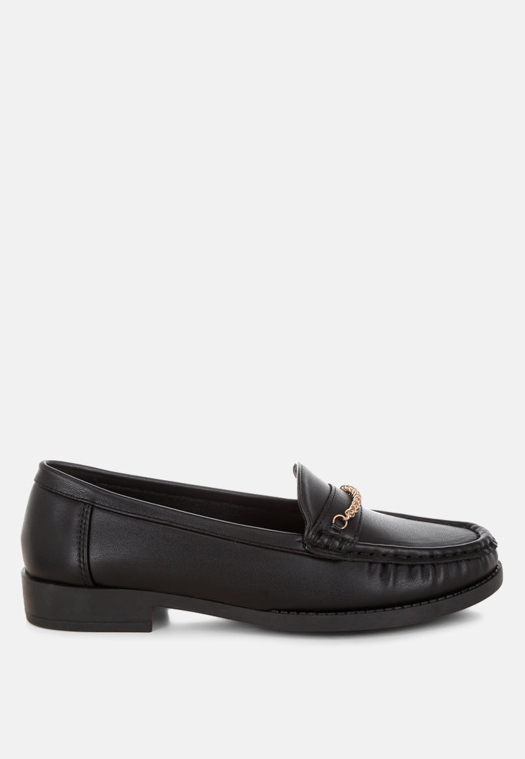 Nemunk Metallic Chain Detail Loafers - Tigbul's Variety Fashion Shop