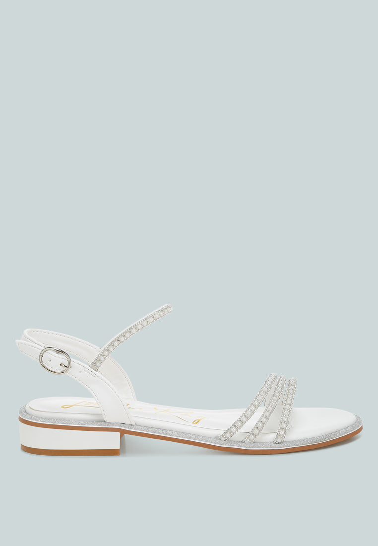 Nobbity Rhinestone Pearl Detail Flat Sandals