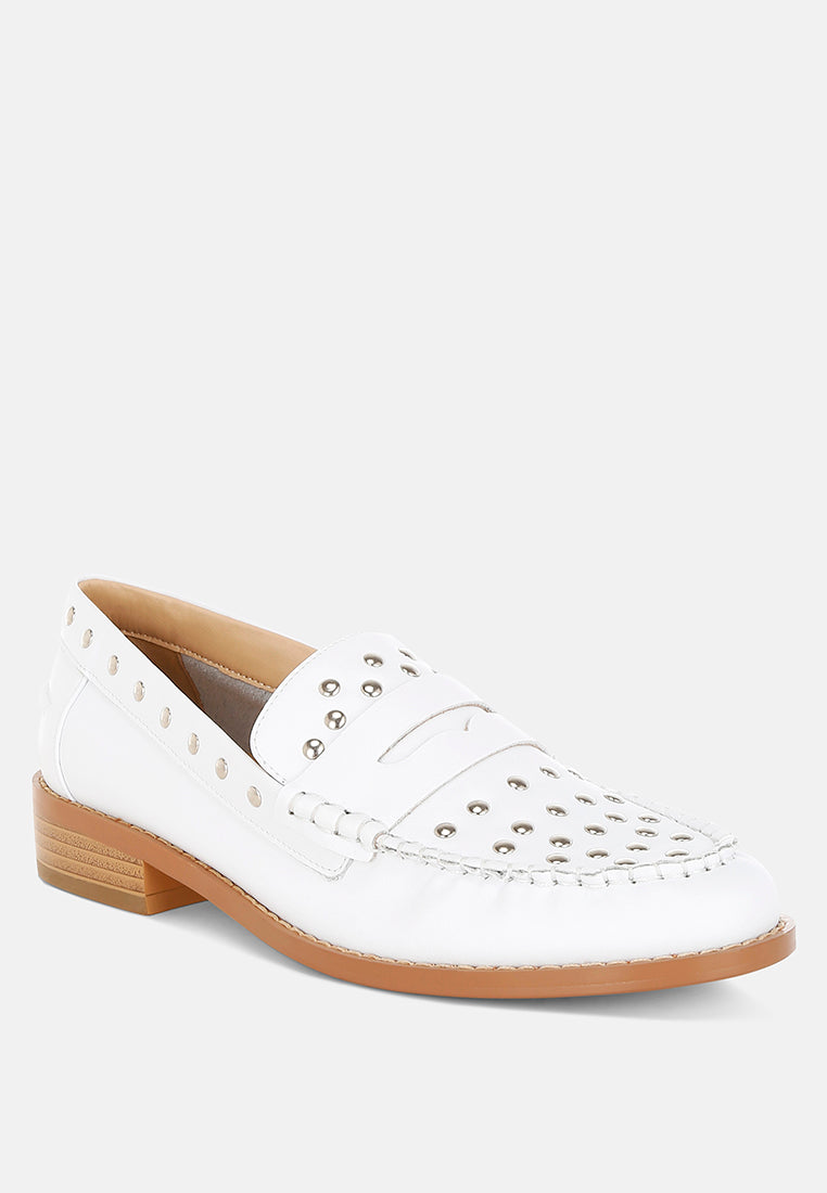 Oglavia Studs Embellished Leather Loafers - Tigbul's Variety Fashion Shop