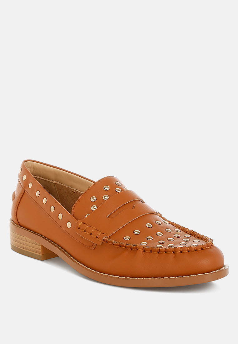 Oglavia Studs Embellished Leather Loafers - Tigbul's Variety Fashion Shop