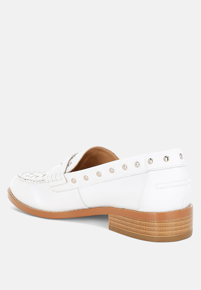 Oglavia Studs Embellished Leather Loafers - Tigbul's Variety Fashion Shop