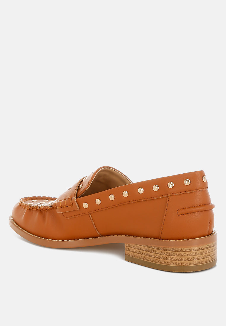 Oglavia Studs Embellished Leather Loafers - Tigbul's Variety Fashion Shop