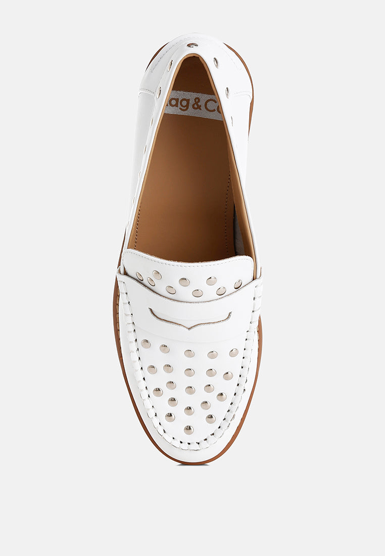 Oglavia Studs Embellished Leather Loafers - Tigbul's Variety Fashion Shop