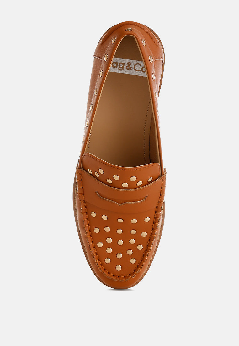 Oglavia Studs Embellished Leather Loafers - Tigbul's Variety Fashion Shop