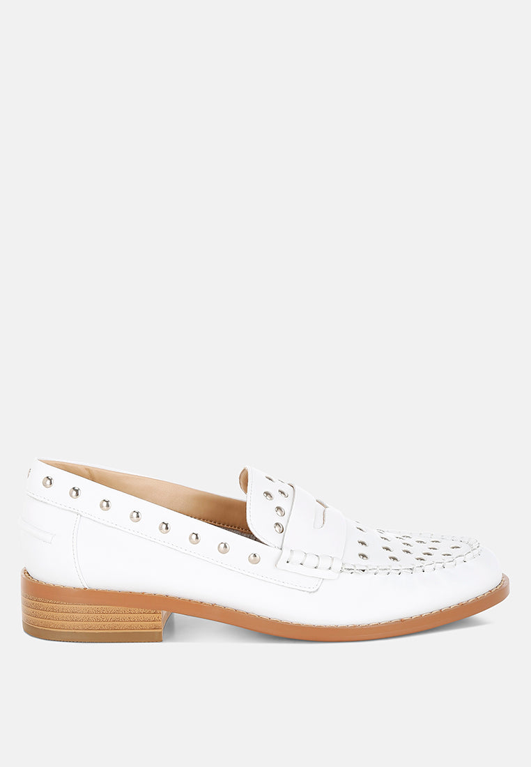 Oglavia Studs Embellished Leather Loafers - Tigbul's Variety Fashion Shop