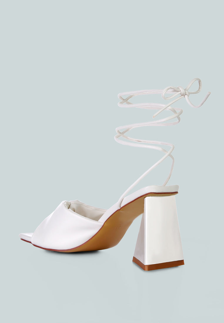 Primavera Ruched Triangular Heel Lace Up Sandal - Tigbul's Variety Fashion Shop