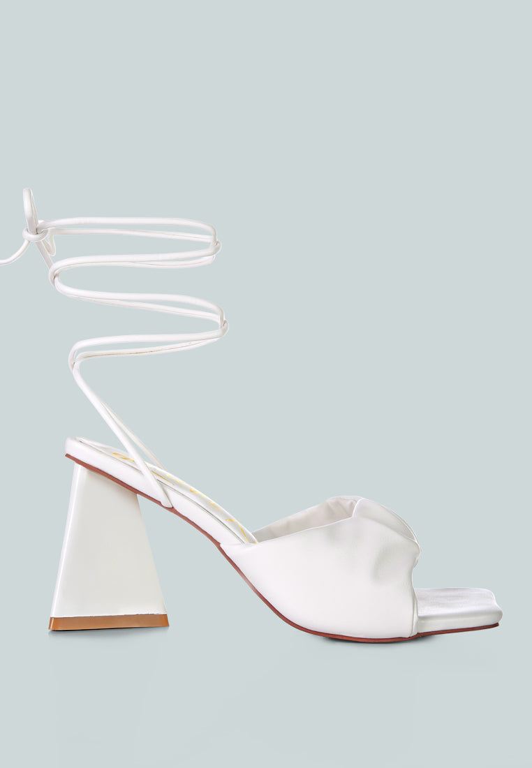 Primavera Ruched Triangular Heel Lace Up Sandal - Tigbul's Variety Fashion Shop