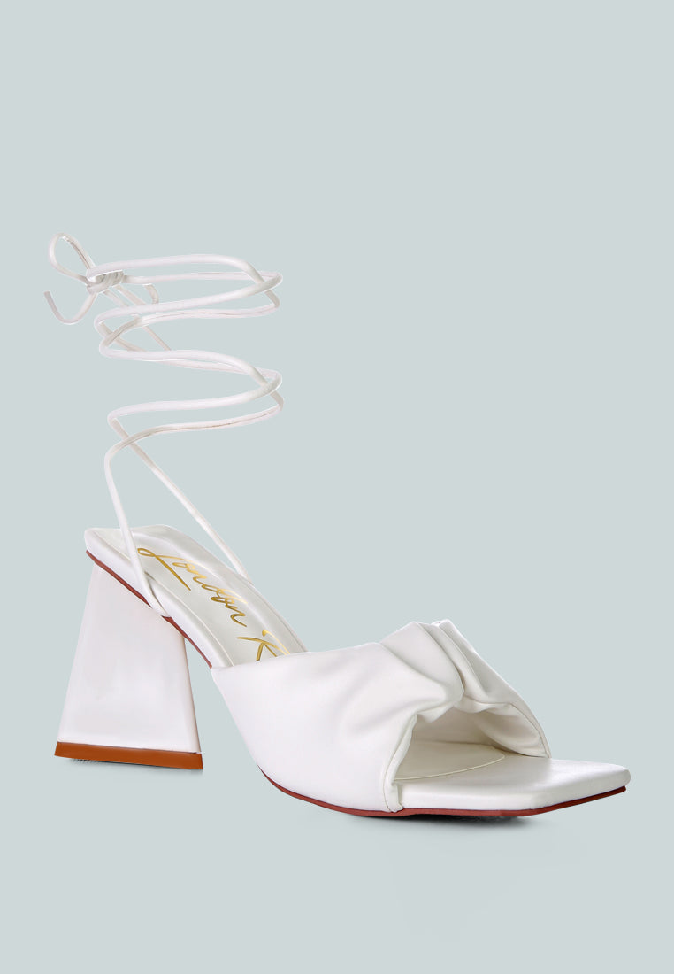Primavera Ruched Triangular Heel Lace Up Sandal - Tigbul's Variety Fashion Shop