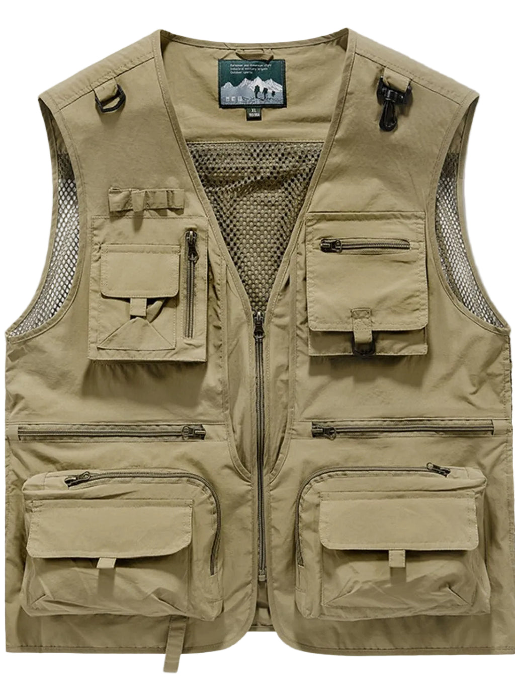 Men's Lightweight Tactical Cargo Vest - Multi-Pocket Breathable Mesh Outdoor Khaki 2XL | Tigbuls