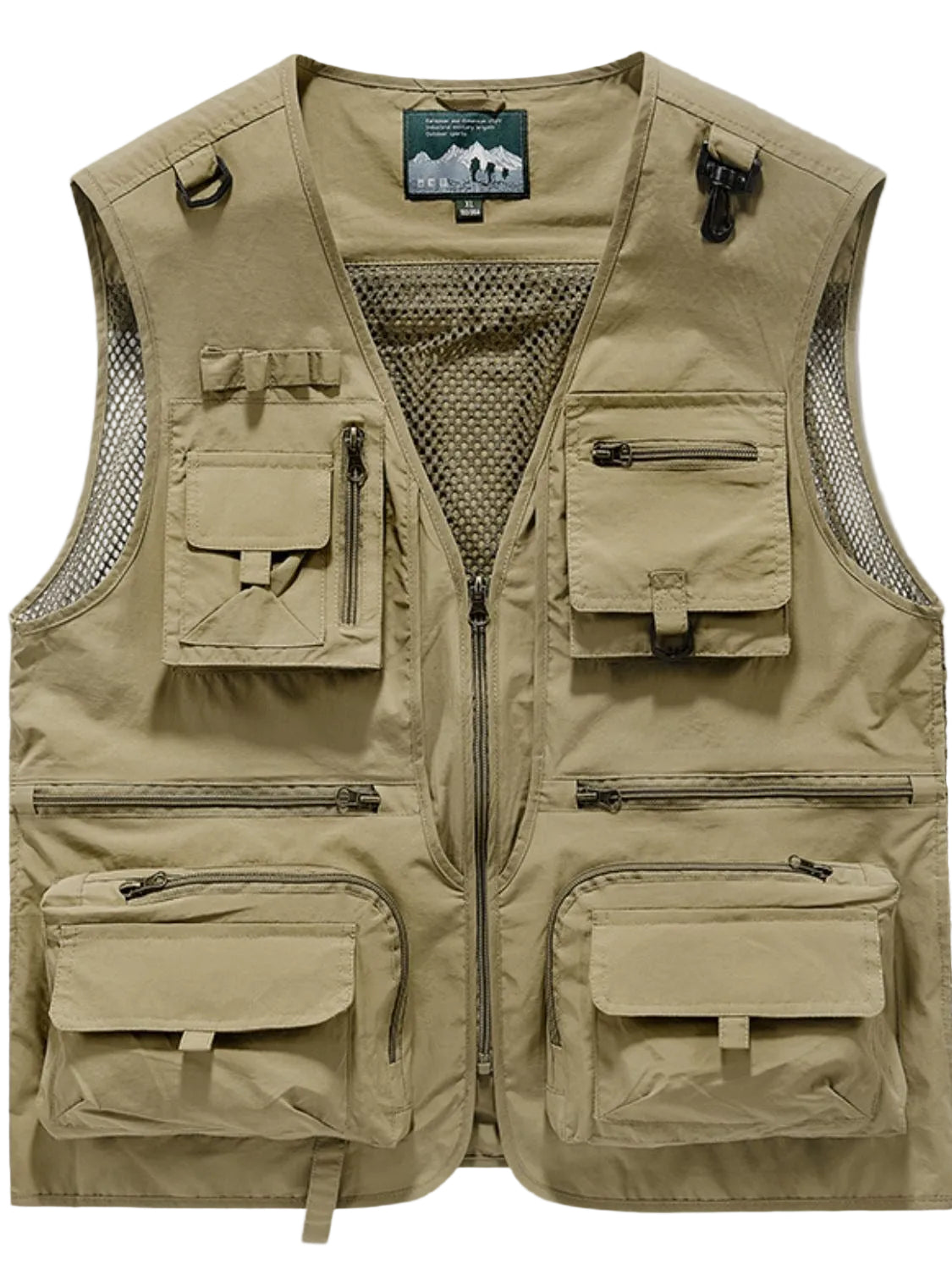 Men's Lightweight Tactical Cargo Vest - Multi-Pocket Breathable Mesh Outdoor Khaki 2XL | Tigbuls
