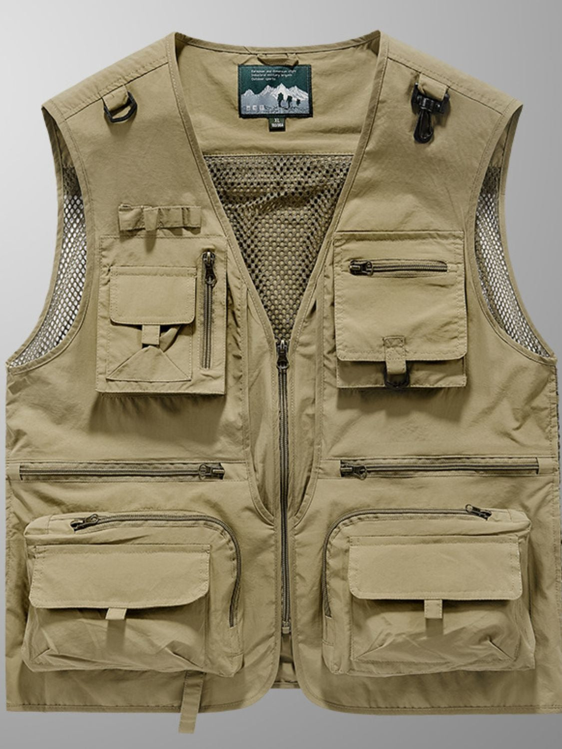 Men's Lightweight Tactical Cargo Vest - Multi-Pocket Breathable Mesh Outdoor Khaki 2XL | Tigbuls