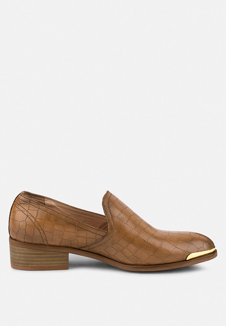 Lilliam Metal Highlight Casual Leather Loafers - Tigbul's Variety Fashion Shop