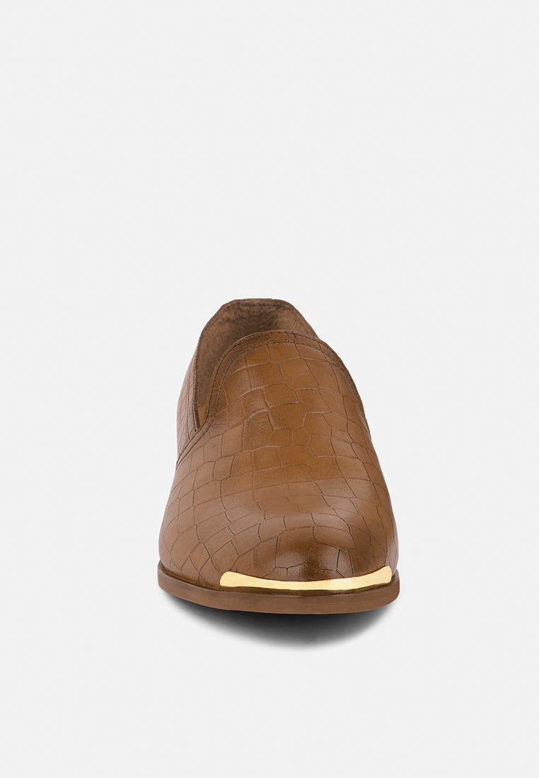 Lilliam Metal Highlight Casual Leather Loafers - Tigbul's Variety Fashion Shop