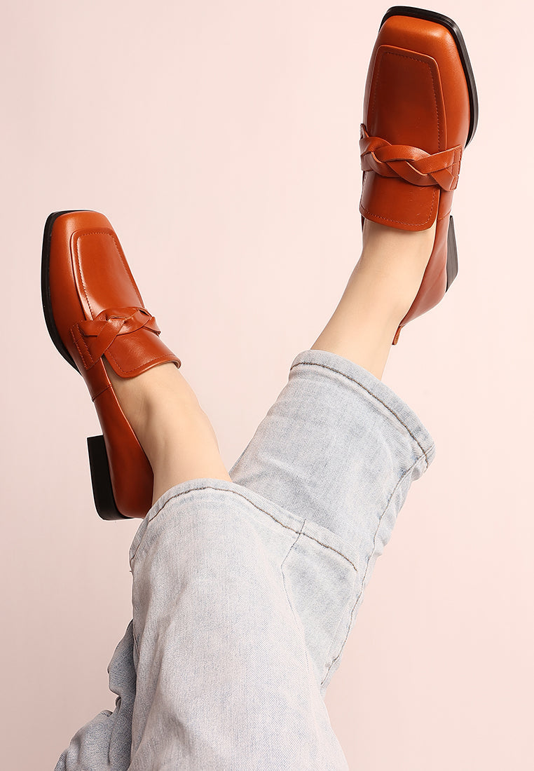 Hostess Genuine Leather Braided Loafers - Tigbul's Variety Fashion Shop