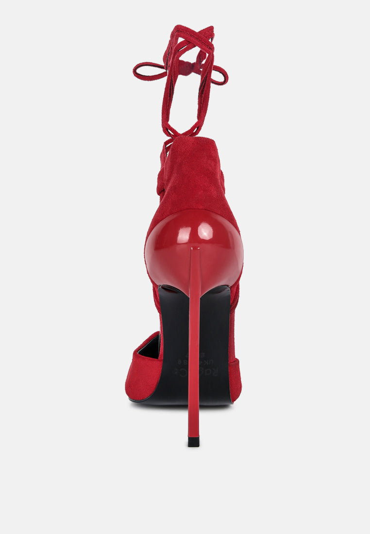 Rule Breaker Lace Up Stiletto Heel Suede Sandals - Tigbul's Variety Fashion Shop