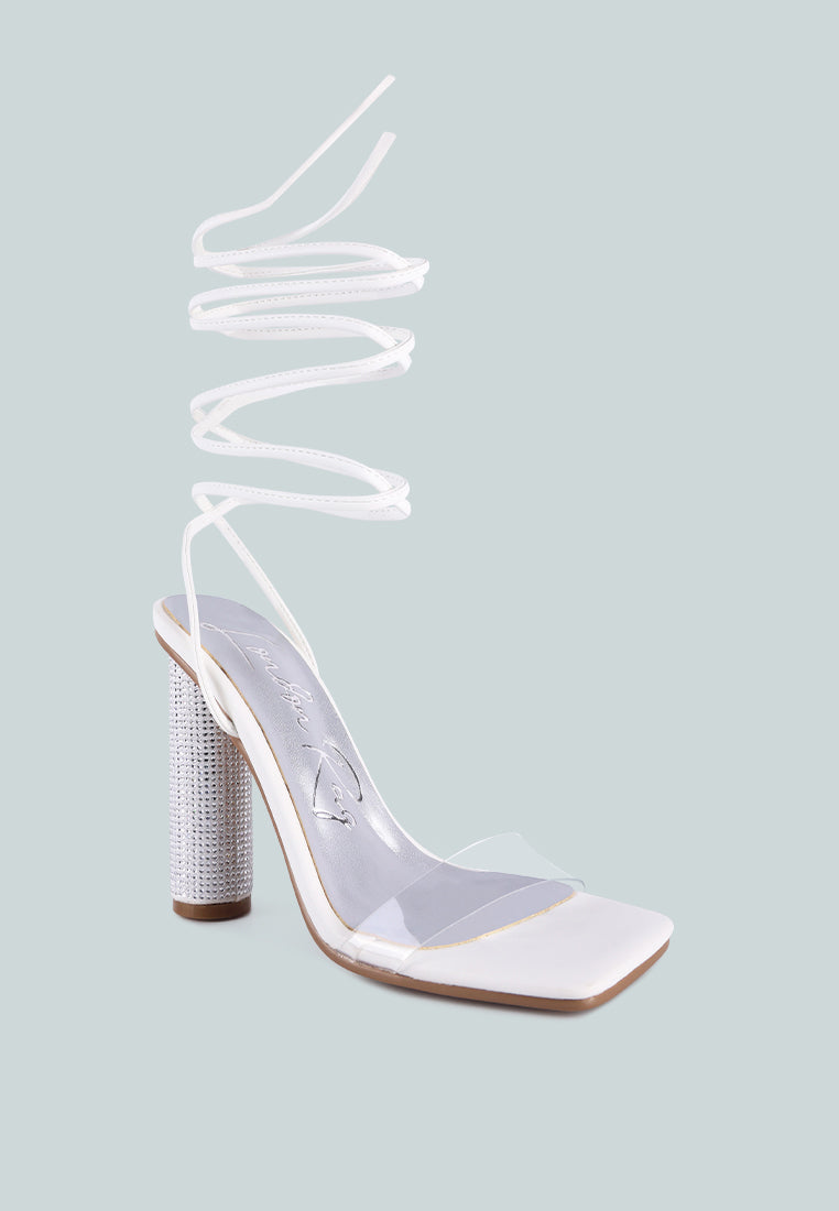 Scansta Lace Up Rhinestone Embellished Heel Sandals - Tigbul's Variety Fashion Shop