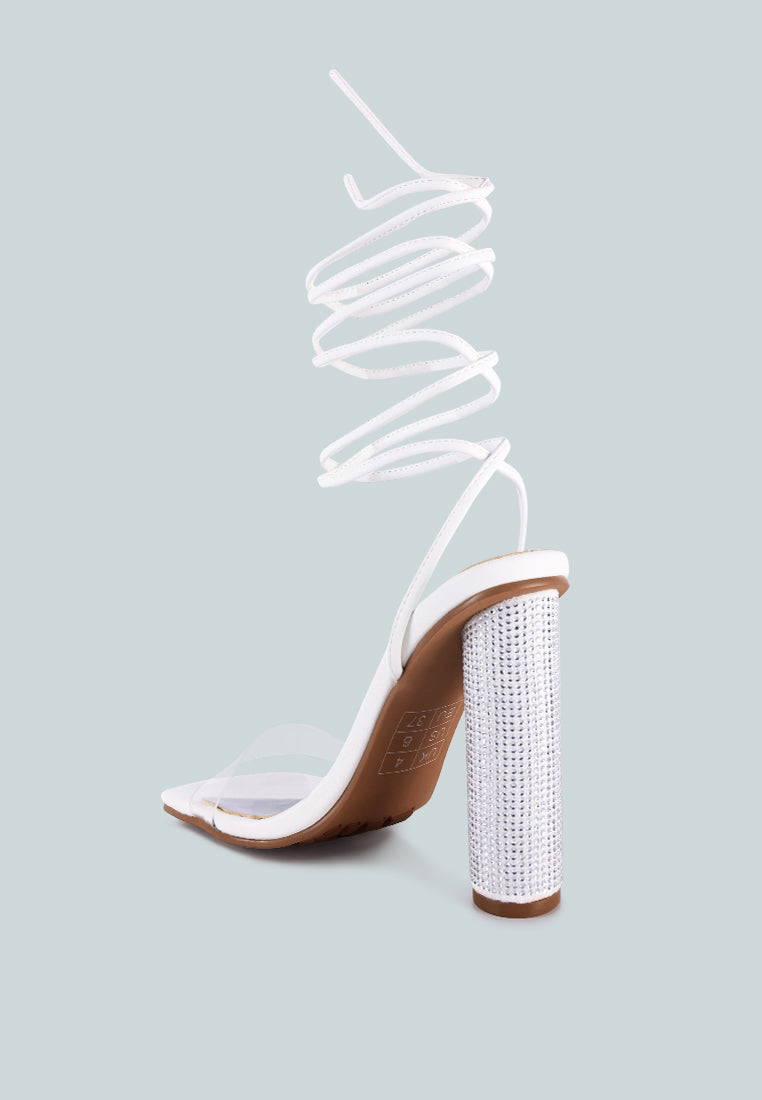 Scansta Lace Up Rhinestone Embellished Heel Sandals - Tigbul's Variety Fashion Shop