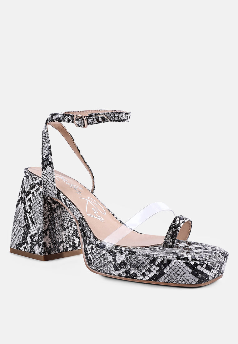 Such Flirt Snake Print Triangular Block Heel Sandals - Tigbul's Variety Fashion Shop