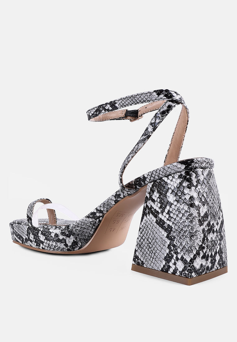 Such Flirt Snake Print Triangular Block Heel Sandals - Tigbul's Variety Fashion Shop
