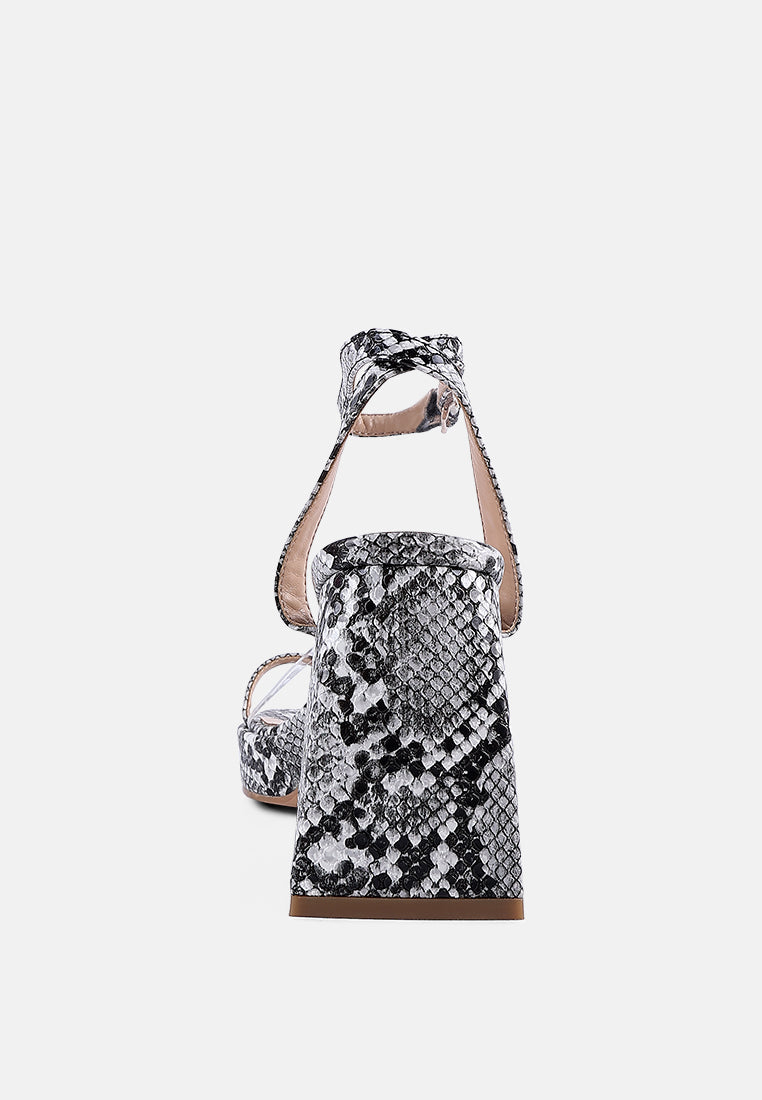 Such Flirt Snake Print Triangular Block Heel Sandals - Tigbul's Variety Fashion Shop