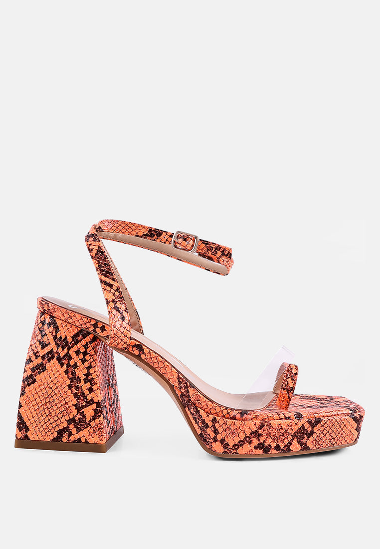 Such Flirt Snake Print Triangular Block Heel Sandals - Tigbul's Variety Fashion Shop