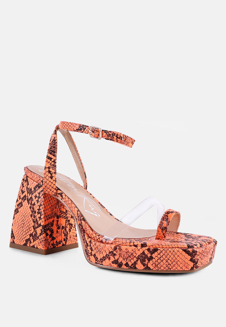 Such Flirt Snake Print Triangular Block Heel Sandals - Tigbul's Variety Fashion Shop