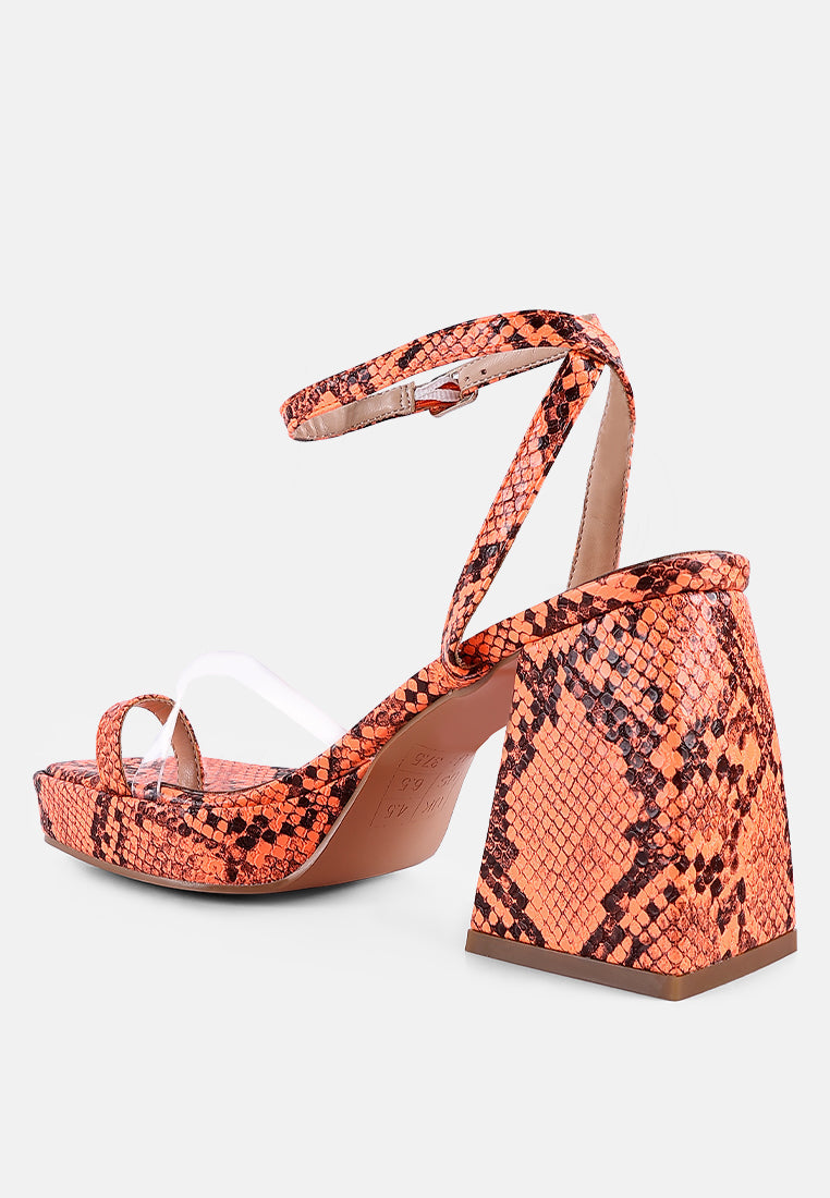 Such Flirt Snake Print Triangular Block Heel Sandals - Tigbul's Variety Fashion Shop