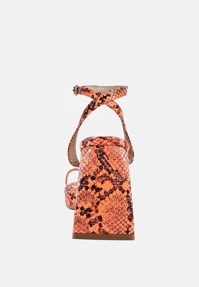 Such Flirt Snake Print Triangular Block Heel Sandals - Tigbul's Variety Fashion Shop