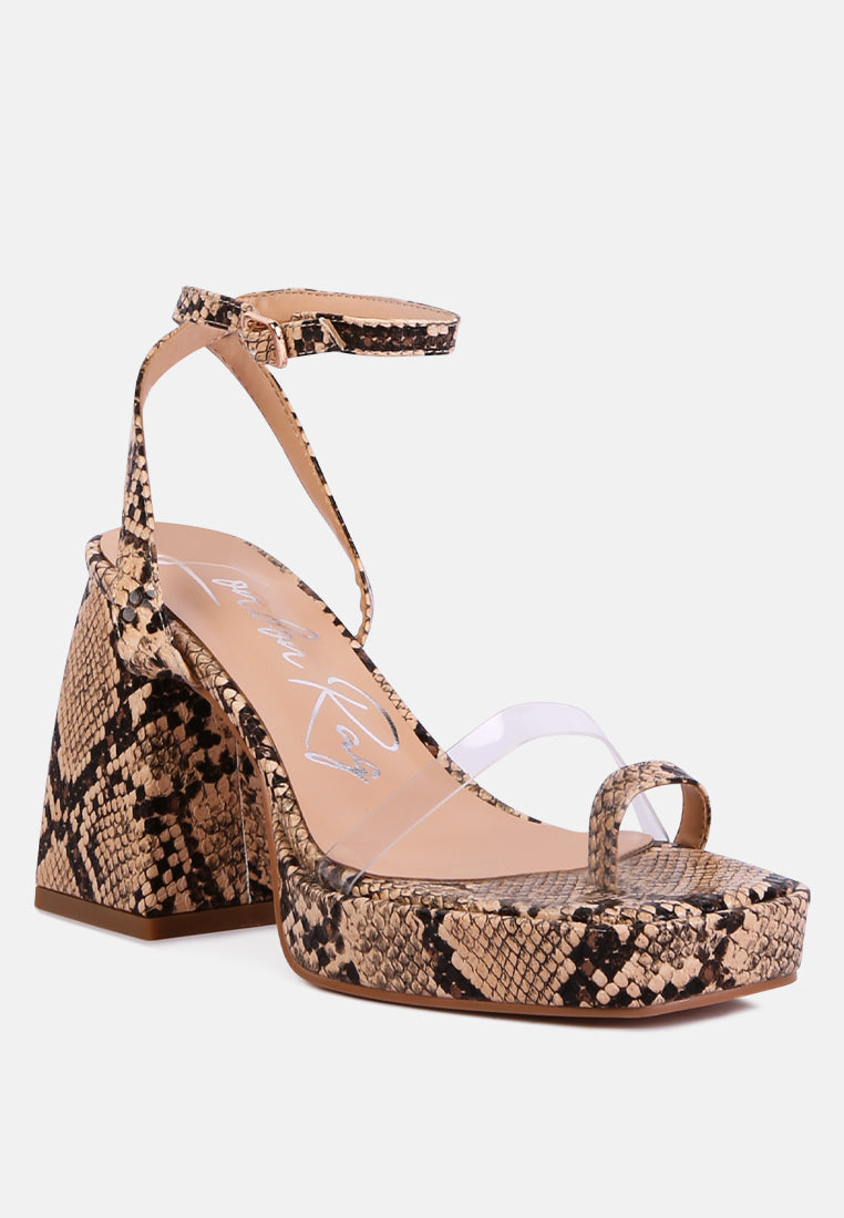 Such Flirt Snake Print Triangular Block Heel Sandals - Tigbul's Variety Fashion Shop