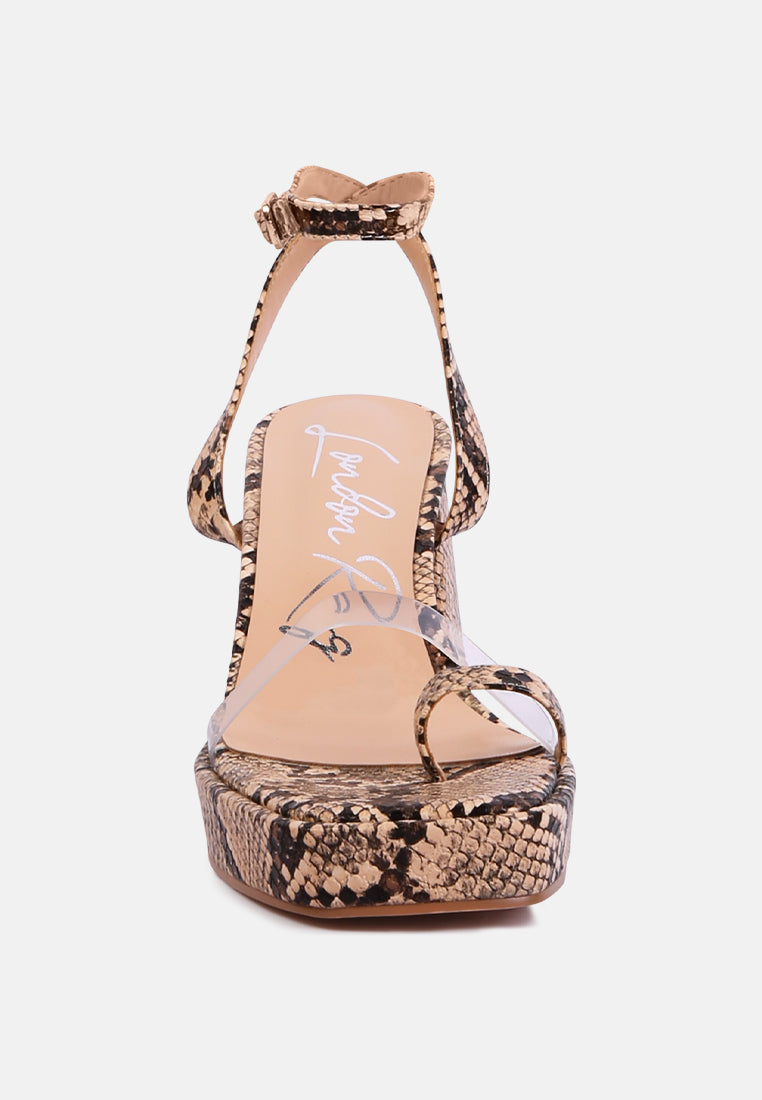 Such Flirt Snake Print Triangular Block Heel Sandals - Tigbul's Variety Fashion Shop