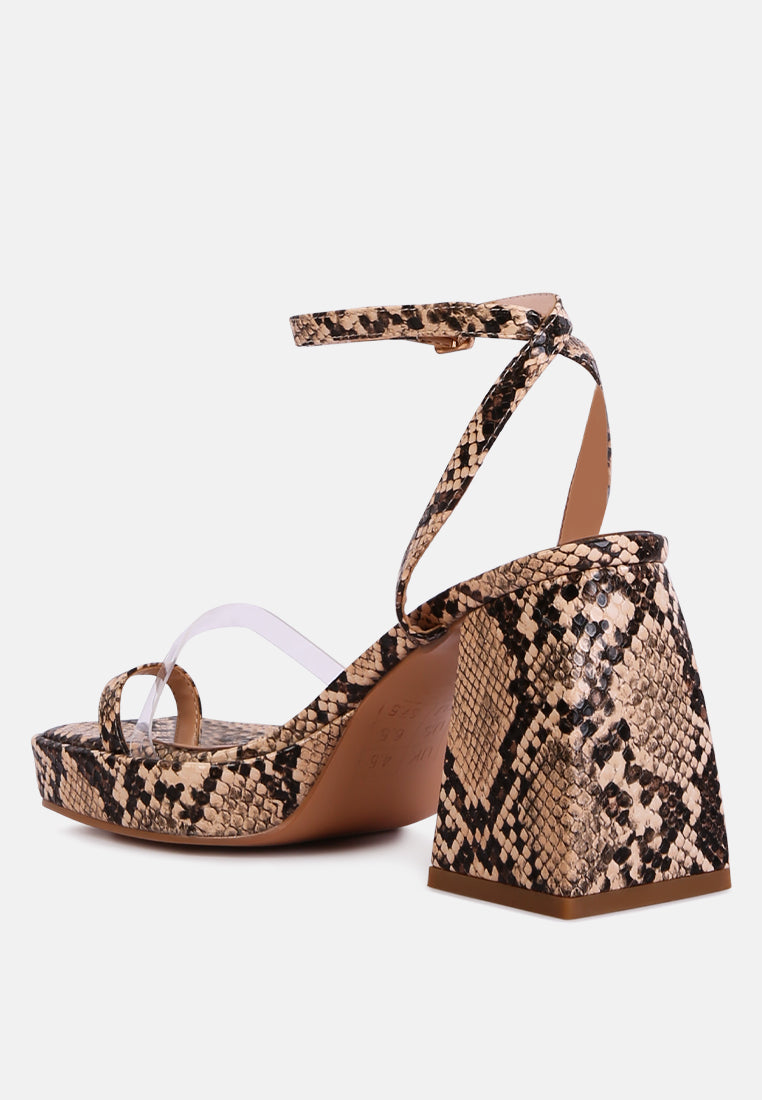 Such Flirt Snake Print Triangular Block Heel Sandals - Tigbul's Variety Fashion Shop