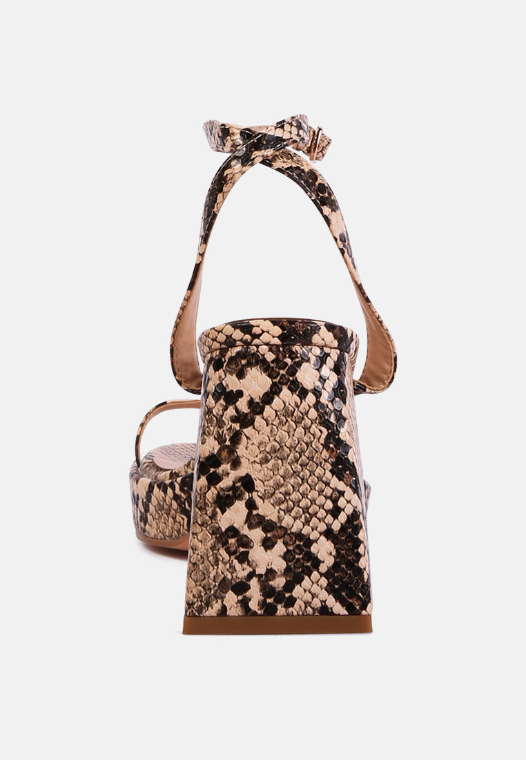 Such Flirt Snake Print Triangular Block Heel Sandals - Tigbul's Variety Fashion Shop