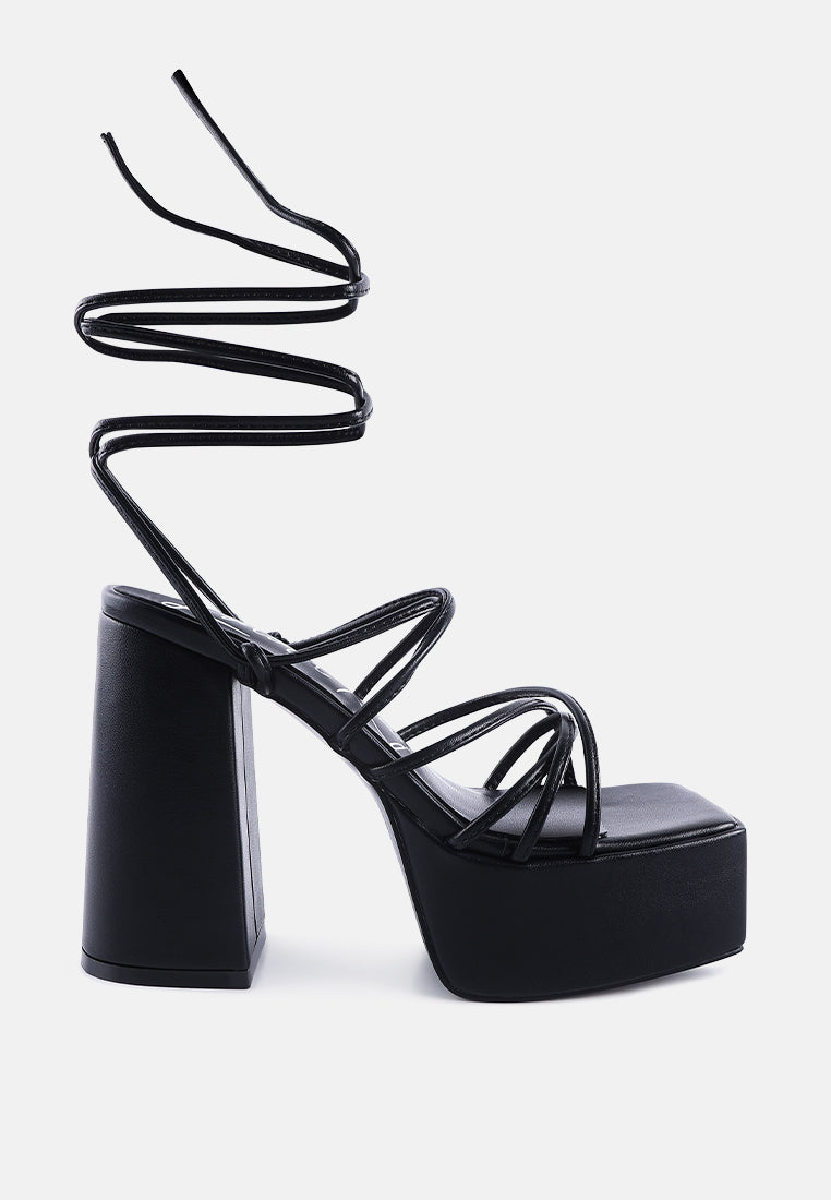 Anvil Metallic Block Heeled Lace Up Sandals - Tigbul's Variety Fashion Shop