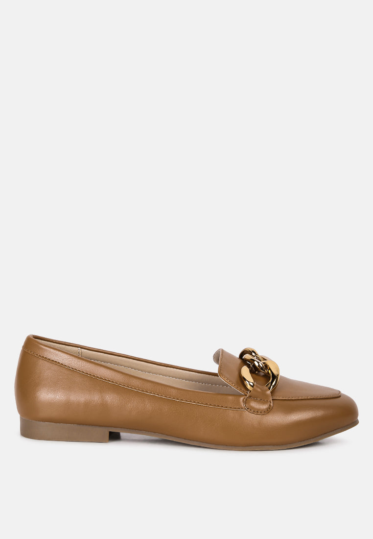 Chunky Metal Chain Faux Leather Loafers-5
