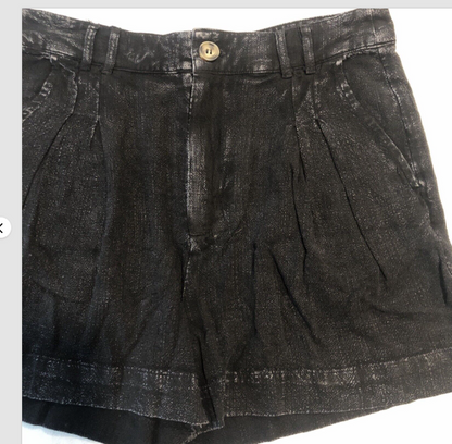 Size Medium Black High Waist Pleated Linen Shorts - Tigbul's Variety Fashion Shop