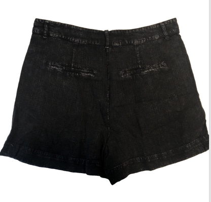 Size Medium Black High Waist Pleated Linen Shorts - Tigbul's Variety Fashion Shop