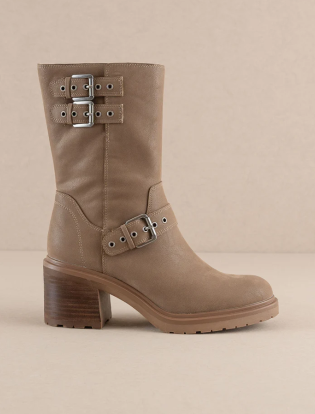 Oasis Society - Rider Boots with Buckles, Taupe - Tigbul's Variety Fashion Shop