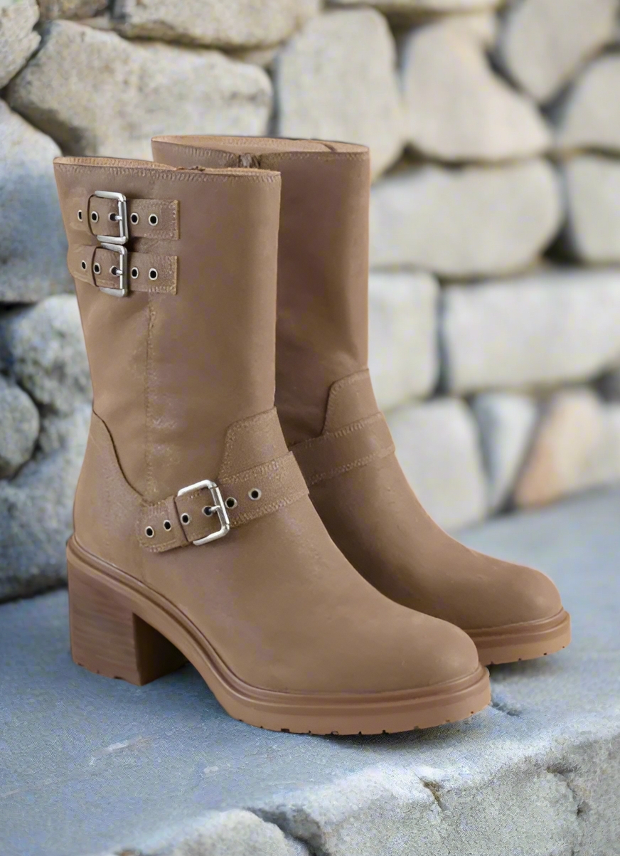 Oasis Society - Rider Boots with Buckles, Taupe - Tigbul's Variety Fashion Shop