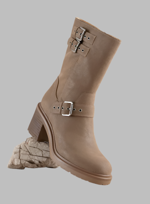 Oasis Society - Rider Boots with Buckles, Taupe - Tigbul's Variety Fashion Shop