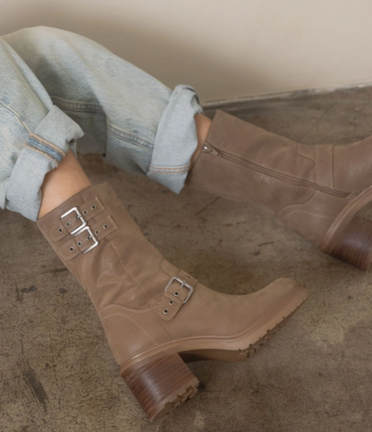 Oasis Society - Rider Boots with Buckles, Taupe | Tigbuls Variety