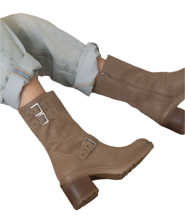 Oasis Society - Rider Boots with Buckles, Taupe | Tigbuls Variety