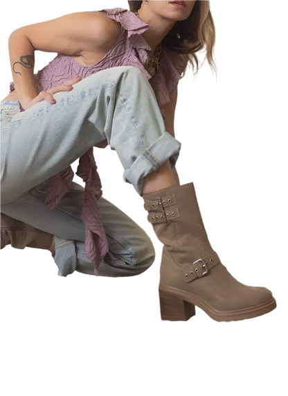 Oasis Society - Rider Boots with Buckles, Taupe | Tigbuls Variety