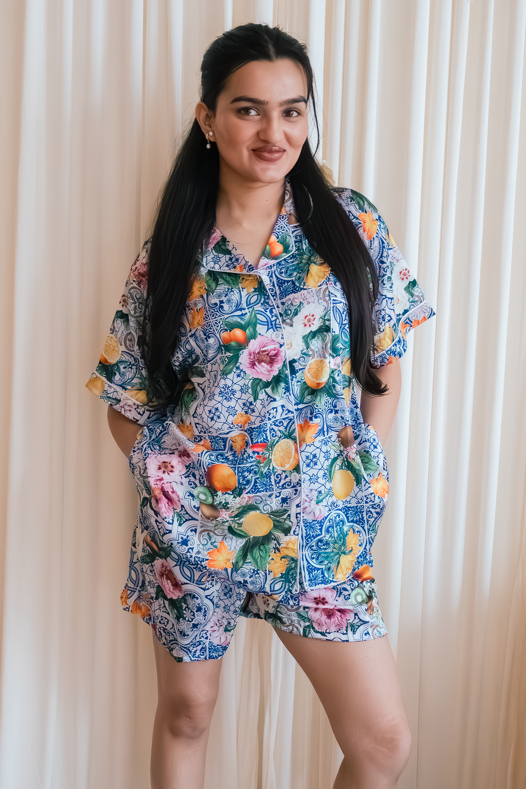 Sicilian Fruit Satin Pajamas - Tigbul's Variety Fashion Shop