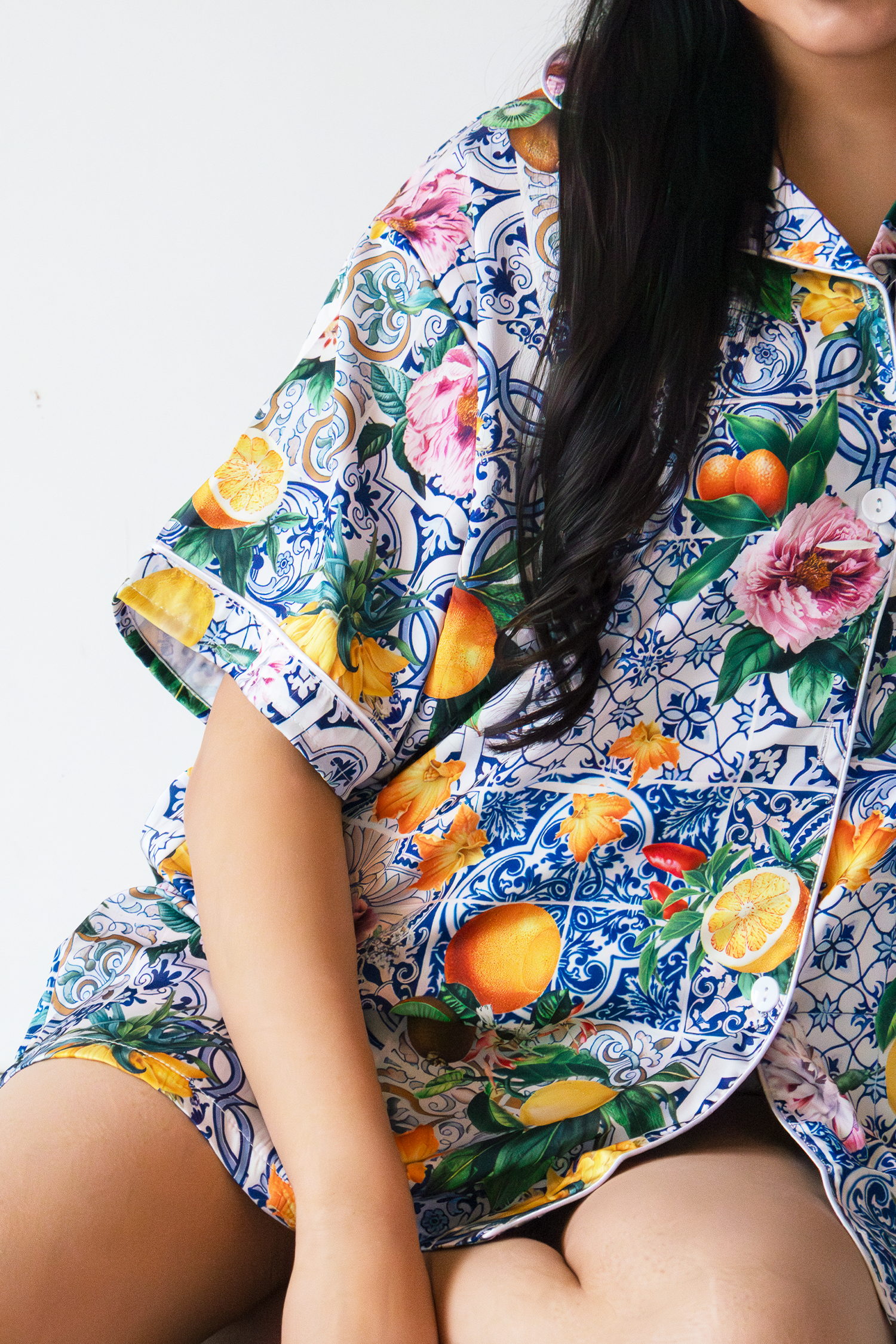 Sicilian Fruit Satin Pajamas - Tigbul's Variety Fashion Shop