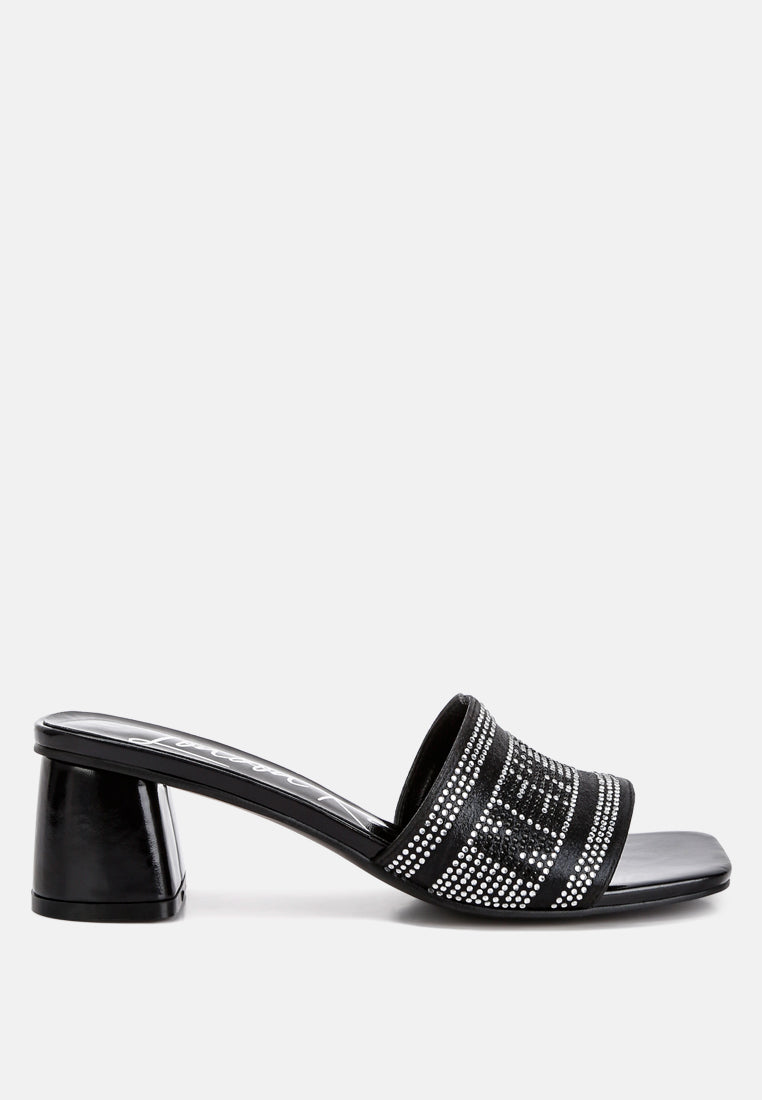Studio 55 Black sandals with rhinestone-embellished slide strap and block heel