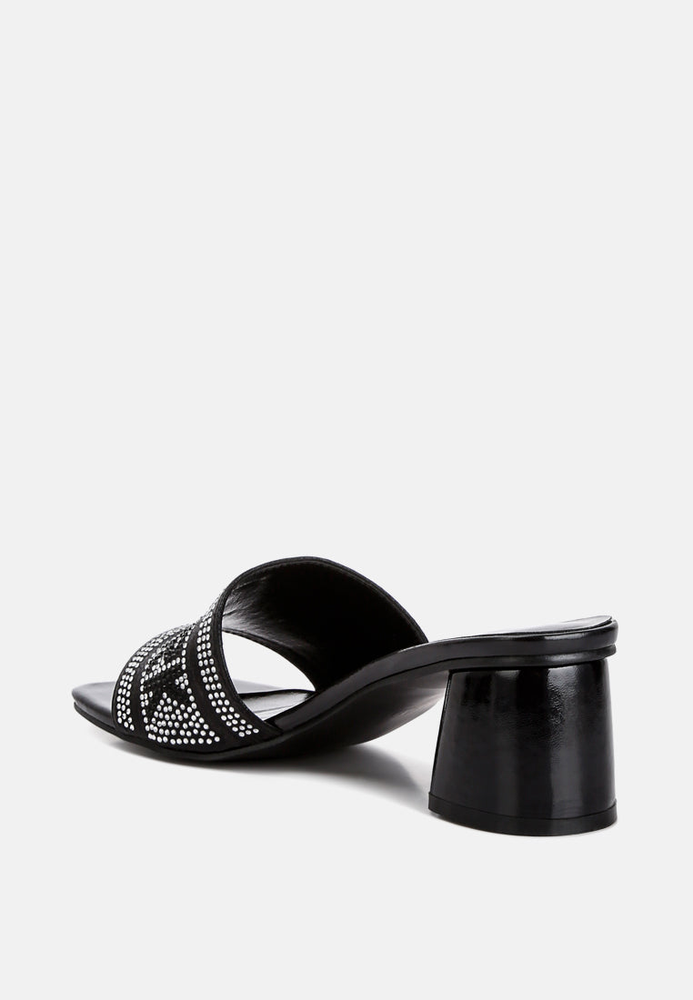 Studio 55 Black mule sandals with rhinestone side strap on chunky block heel