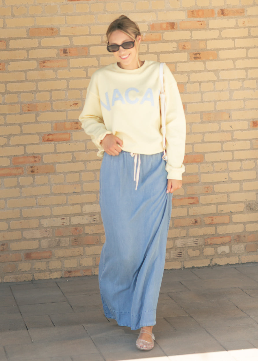 Cleo Medium Wash Chambray Maxi Skirt