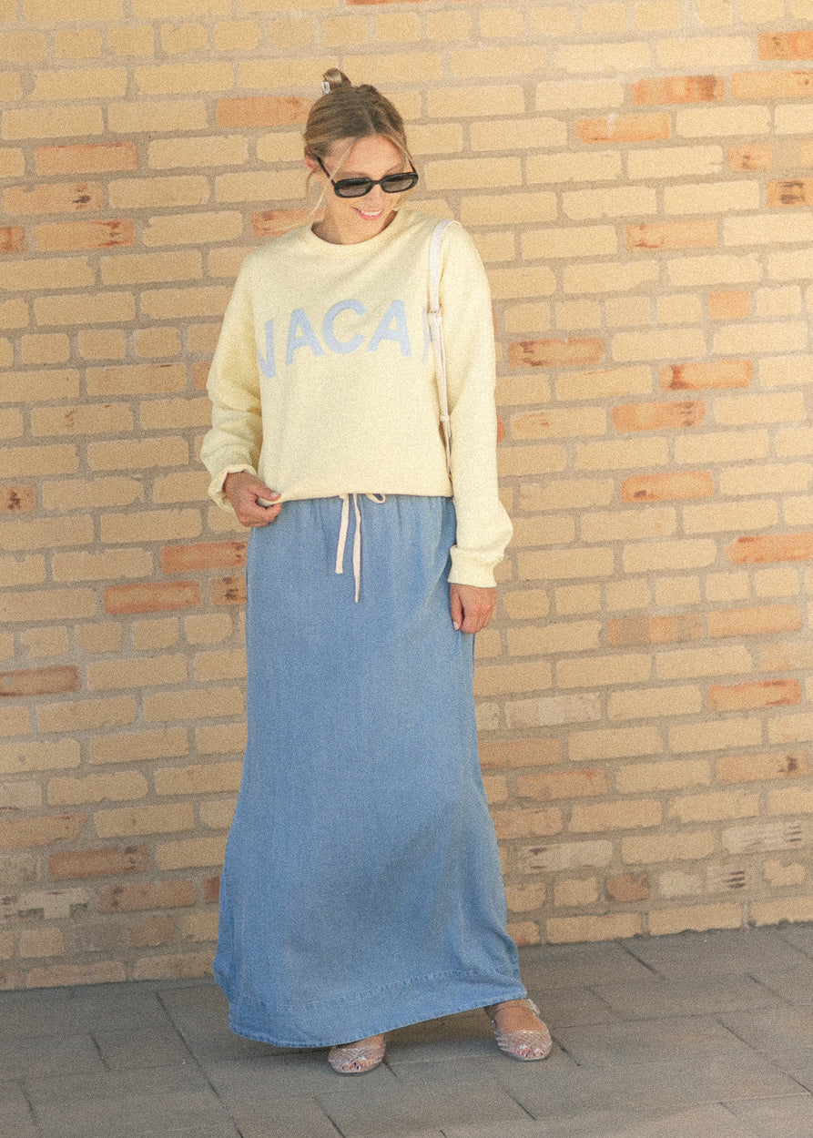 Cleo Medium Wash Chambray Maxi Skirt