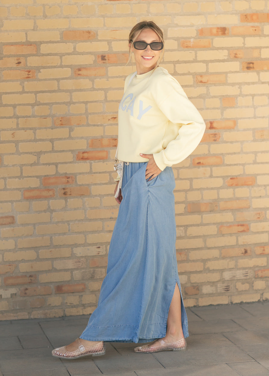 Cleo Medium Wash Chambray Maxi Skirt