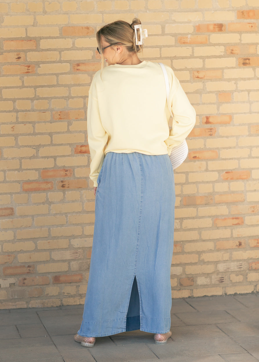 Cleo Medium Wash Chambray Maxi Skirt
